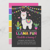 Invitation Amusement entier vibrant de lama de fête (Devant / Derrière)
