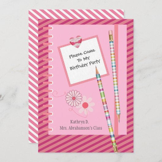 Invitation Amusement & Joli camarade de classe / École Invita (Devant / Derrière)