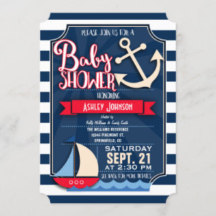 Invitation Amusement, Marine, Rouge & Blanc Baby shower nauti