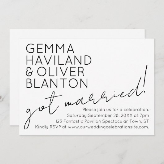 Invitation Amusement Moderne Réception De Mariage Simple (Devant / Derrière)