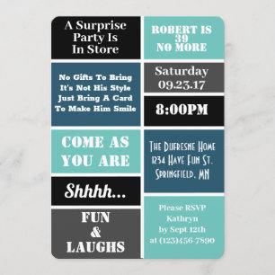 Invitation Amusement & Moderne Surprise Anniversaire