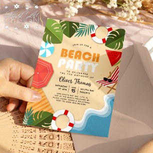 Invitation Amusement Ocean Sandy Leaf Beach Party été Anniver