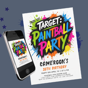 Invitation Amusement Paintball Couleurs Typo Éclaboussure Cib