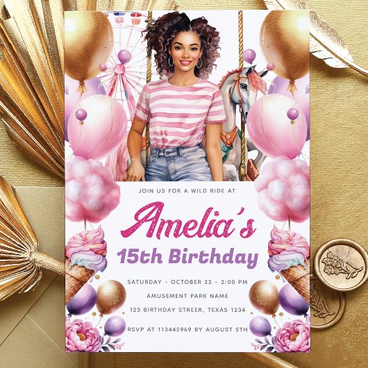 Invitation Amusement Park African American Birday