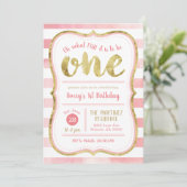 Invitation Amusement pour être un rose et or Premier annivers (Debout devant)