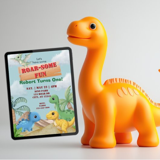 Invitation Amusement Rugissant, 1er Anniversaire Dino