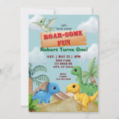 Invitation Amusement Rugissant, 1er Anniversaire Dino (Devant)