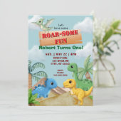 Invitation Amusement Rugissant, 1er Anniversaire Dino (Debout devant)