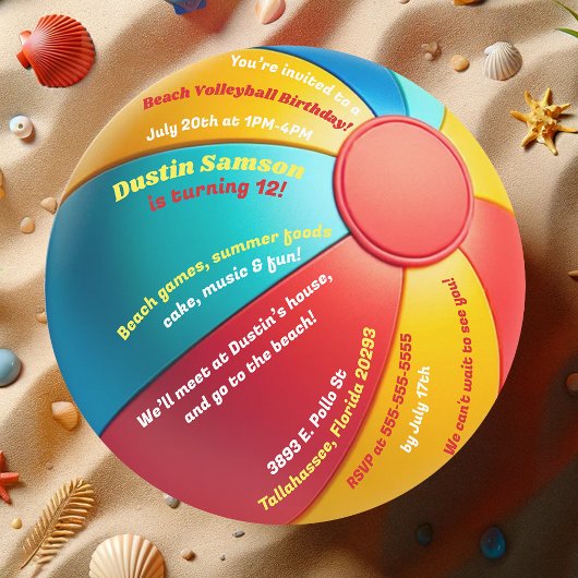 Invitation Amusement Summer Beach Ball Volley Anniversaire