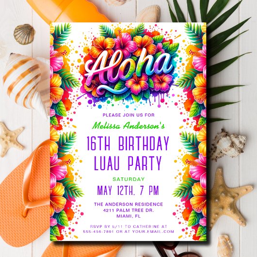 Invitation Amusement tropical Aloha Anniversaire Luau