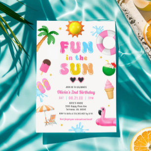 Invitation Amusez-Vous À La Fête Du Soleil Pool Fille Anniver