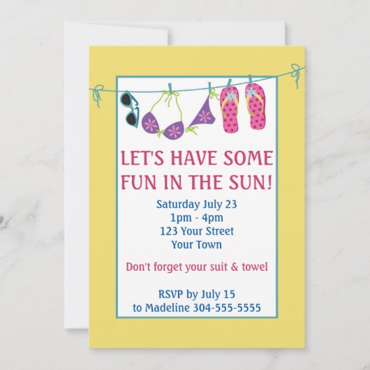Invitation Amusez-Vous Dans Le Soleil Pool Fête Anniversaire (Devant)