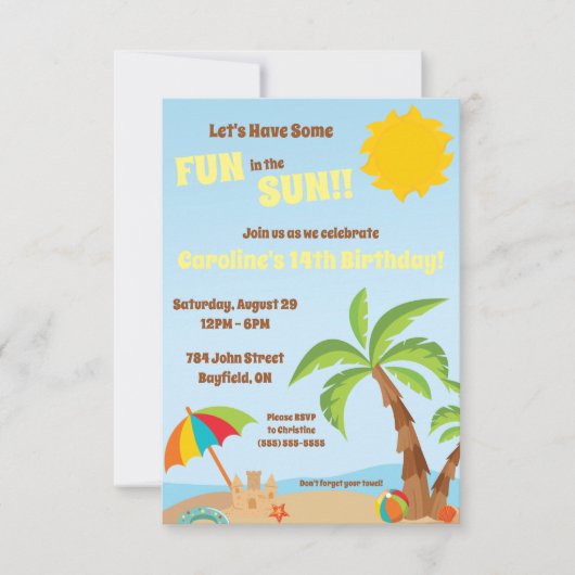 Invitation Amusons-nous à la fête d'anniversaire de Sun Beach (Devant)