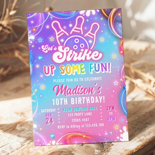 Invitation Amusons-nous au Bowling Fille Anniversaire