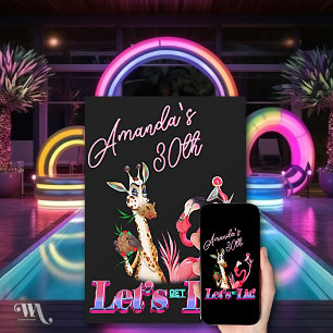 Invitation Amusons-nous un cocktail de Neon Lit Anniversaire