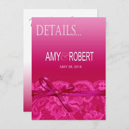 Invitation Amy Bows détails en ruban et dentelle fuchsia (Devant / Derrière)