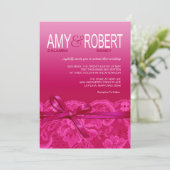 Invitation Amy Bows Ribbon & Lace Mariage fuschia (Debout devant)