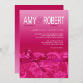 Invitation Amy Bows Ribbon & Lace Mariage fuschia (Devant / Derrière)