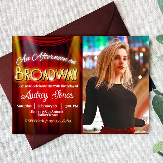 Invitation An Afternoon on Broadway Birthday with Photo
