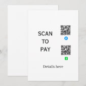 Invitation analyser pour payer les détails du code QR venmo c (Devant / Derrière)