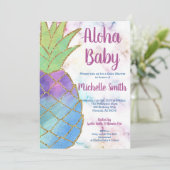 Invitation Ananas Aloha Parties scintillant Baby shower Tropi (Debout devant)