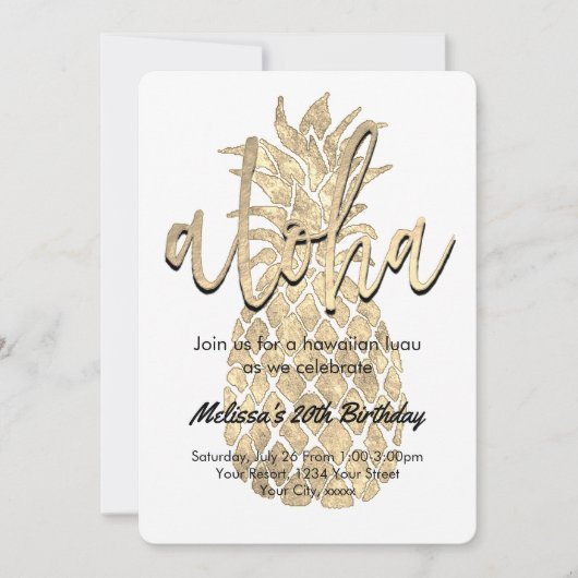 Invitation ananas doré du parti luau (Devant)