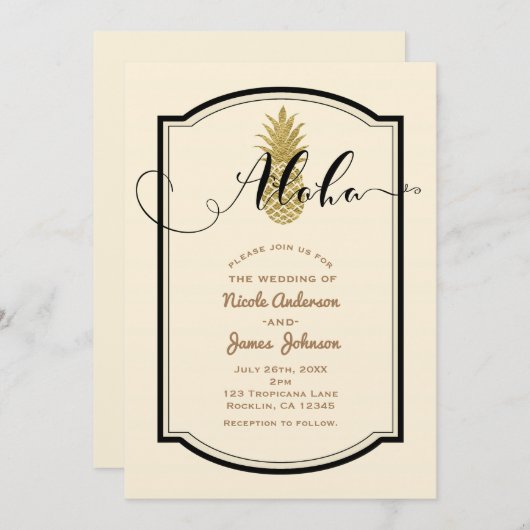 Invitation Ananas doré et ananas rustique noir tropical (Devant / Derrière)