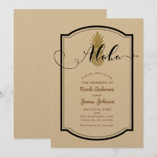 Invitation Ananas doré et ananas rustique noir tropical