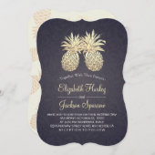 Invitation Ananas doré Mariage moderne Couple Marine bleu (Devant / Derrière)
