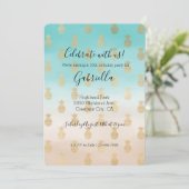 Invitation Ananas dorés ombré aqua crème de pêche (Debout devant)