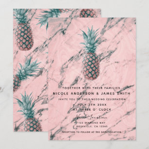 Invitation Ananas et marbre rose en spirale, mariage chic mod