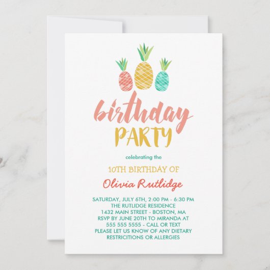 Invitation Ananas - fête d'été (Devant)