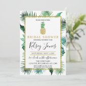 Invitation Ananas feuille tropicale rayure marine et blanche (Debout devant)