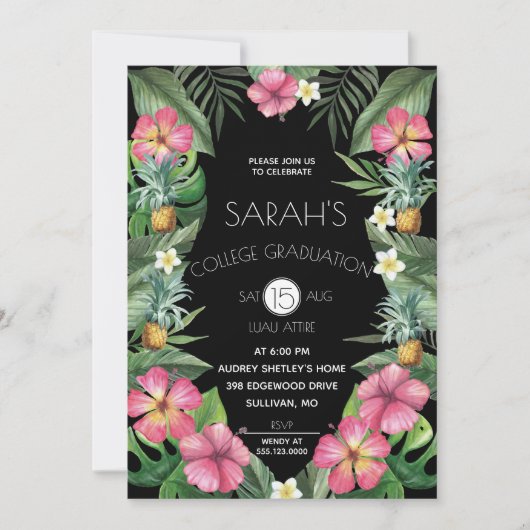 Invitation Ananas & Fleurs tropicales (Devant)