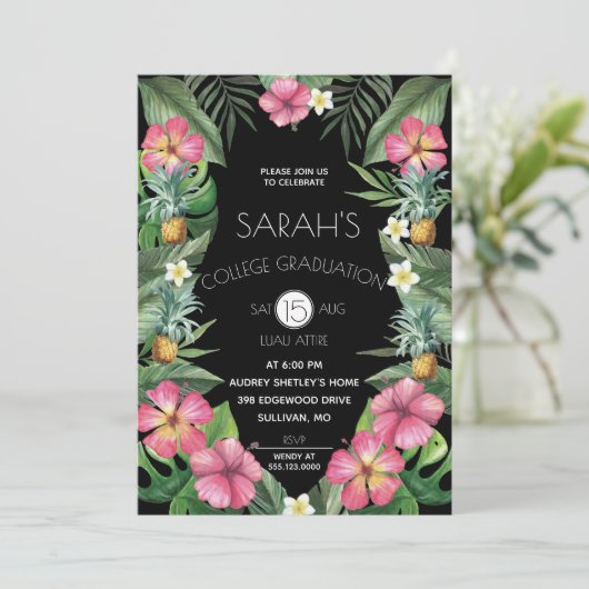 Invitation Ananas & Fleurs tropicales (Debout devant)