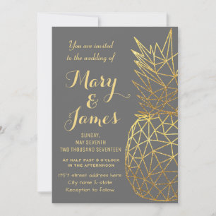 Invitation Ananas géométrique en or moderne design mariage