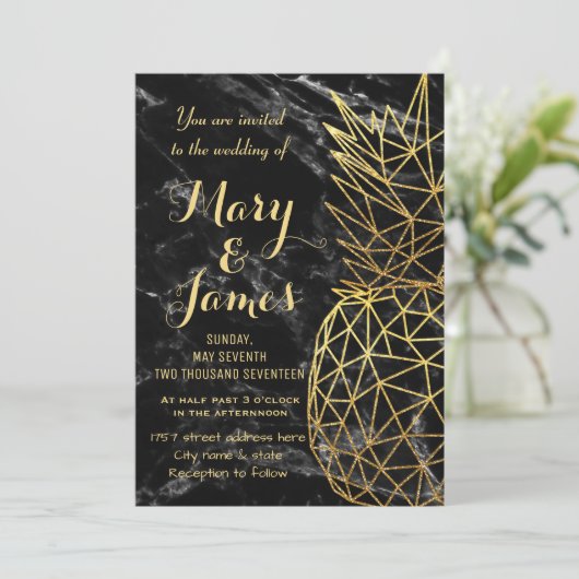 Invitation Ananas géométrique en or moderne design mariage (Debout devant)