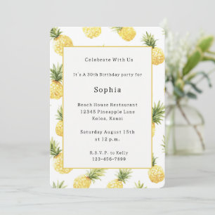 Invitation Ananas Jaunes Tropicaux Anniversaire
