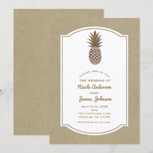 Invitation Ananas Kraft Naturel Tropical Bronze Doré