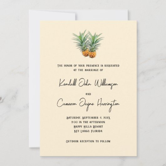 Invitation Ananas Mariage tropical Nom complet (Devant)