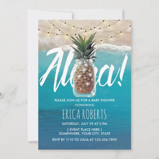 Invitation Ananas Mason Jar Aloha Beach Baby shower (Devant)