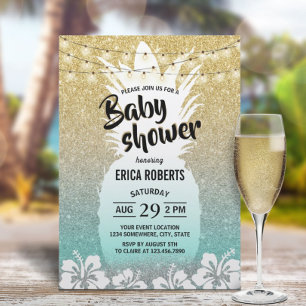 Invitation Ananas moderne Or Turquoise Baby shower tropical