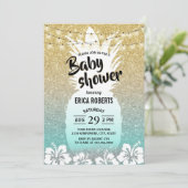 Invitation Ananas moderne Or Turquoise Baby shower tropical (Debout devant)