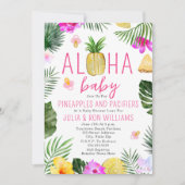 Invitation Ananas & Pacificateurs Baby shower fille rose Luau (Devant)