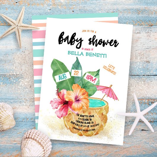 Invitation Ananas Palm Hibiscus Baby shower tropical