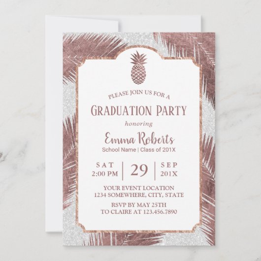 Invitation Ananas Rose d'or moderne Luau Graduation Party (Devant)