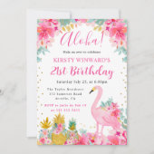 Invitation Ananas rose et or & Flamant rose 21e anniversaire (Devant)