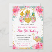 Invitation Ananas rose et or & Flamant rose 21e anniversaire (Devant)