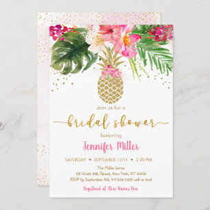 Invitation Ananas rose or Floral Fête des mariées tropicale
