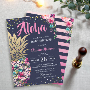 Invitation Ananas rose or Floral Navy Baby shower bleu